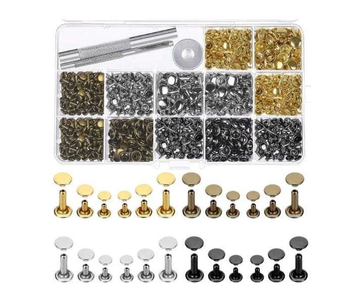 Selizo 480 Sets 4 Colors 3 Sizes Leather Rivets Double Cap Rivet Tubular Metal Studs product review