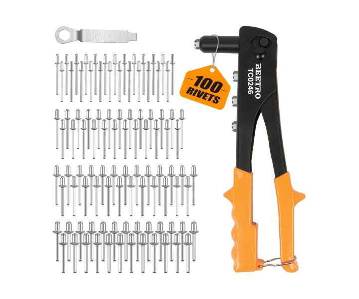 BEETRO Heavy Duty Hand Riveter, Rivet Gun, 3/32"-1/8"-5/32"-3/16", 4 Nosepieces Set product review