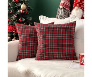 MIULEE Christmas Tartan Plaid Pillow Covers, Set of 2