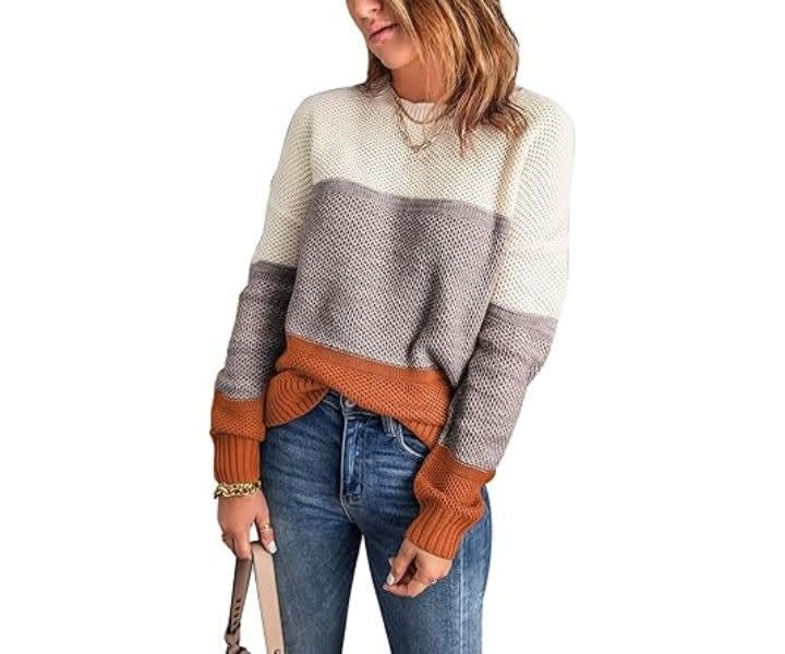 Dokotoo Color Block Long Sleeve Crewneck Knit Sweater product review