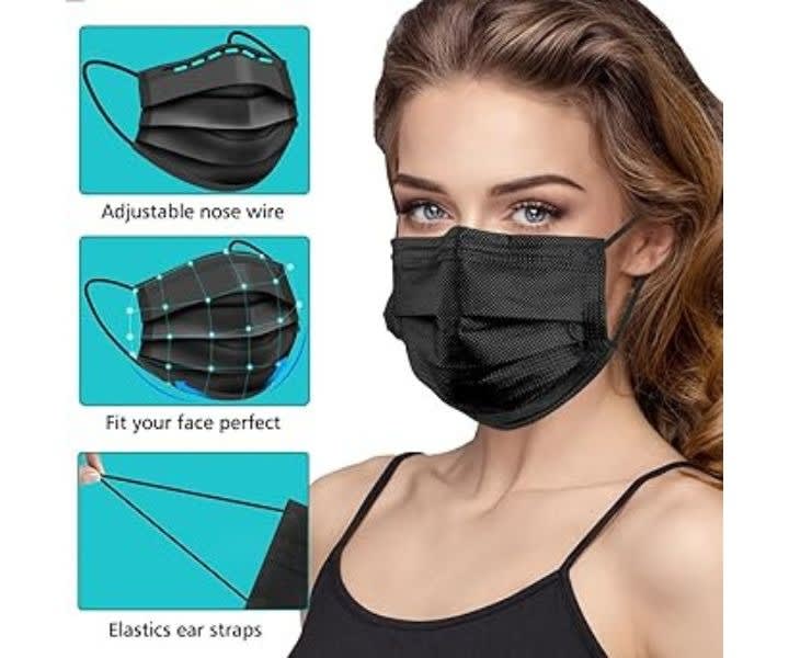 100 PCS Black Disposable Face Masks, 3 Ply Protection product review