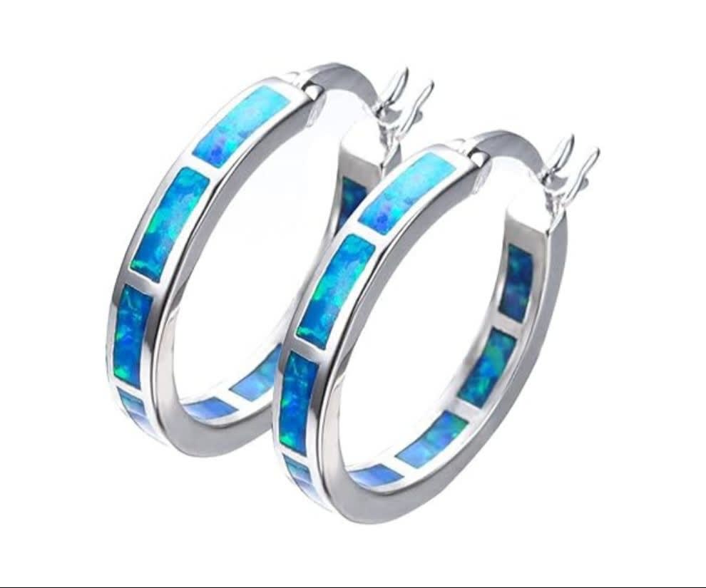 925 Sterling Silver Opal Huggie Hoop Earrings, Blue CZ product review