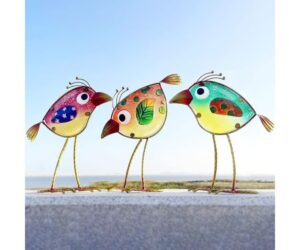 Funny Metal & Glass Bird Yard Art Set