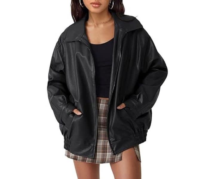 AUTOMET Women's Oversized Faux Leather Moto Jacket product review