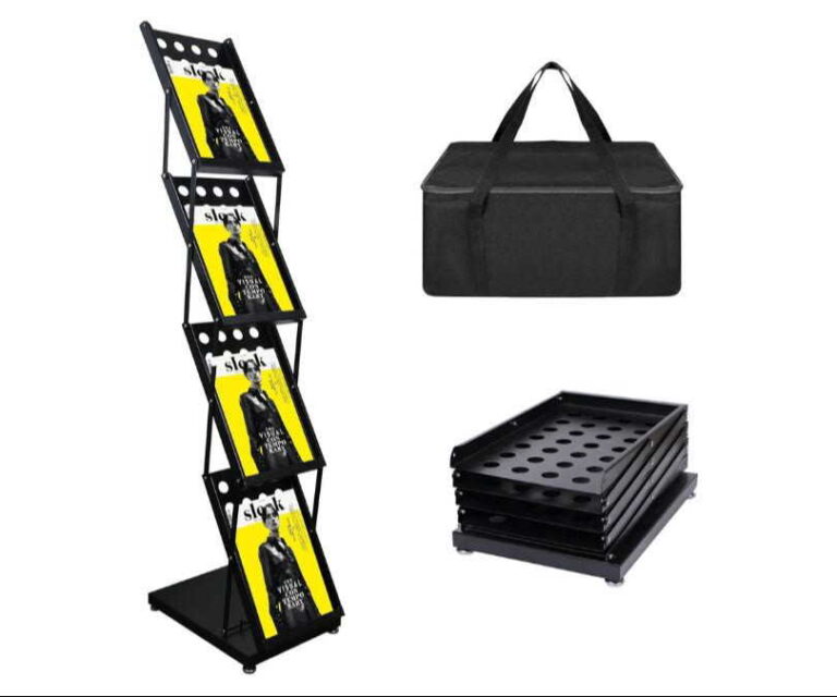 4-Pocket Folding Magazine Rack, Metal, Black, for Trade Shows product review