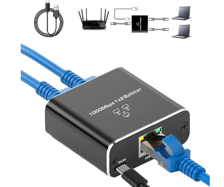 Gigabit Ethernet Splitter 1 to 2, 1000Mbps, RJ45 for Cat5/6/7/8 product review