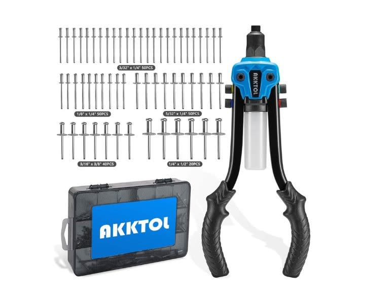 AKKTOL Rivet Gun Kit, 1/4" Pop Rivet Gun Kit with 210 Blind Rivets, Heavy Duty 13" Metal product review