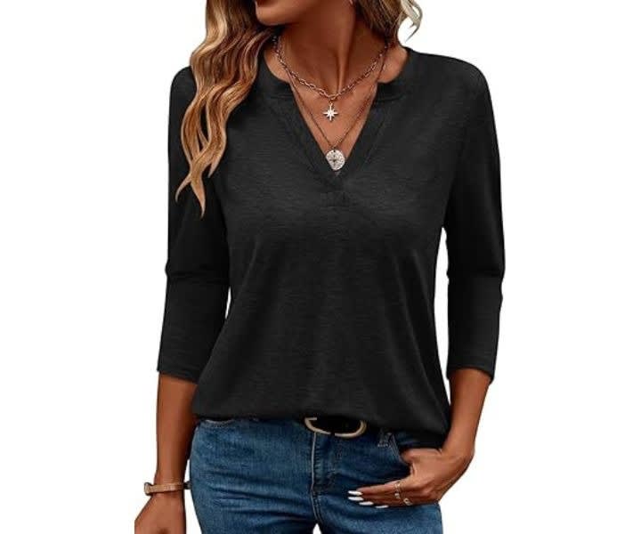 TICTICMIMI Women's V-Neck 3/4 Sleeve Loose Fit Summer Tee product review