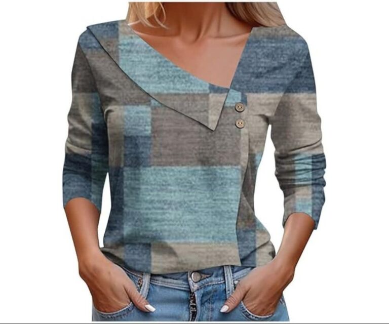 Women's Spring 2024 Long Sleeve V-Neck Plaid Button Tunic Blouse product review