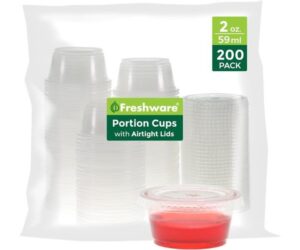 Freshware Plastic Portion Cups with Lids [2 Ounce