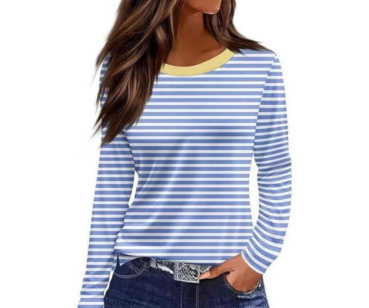 Womens Long Sleeve Trendy Loose Fit Casual Round Neck Tops product review