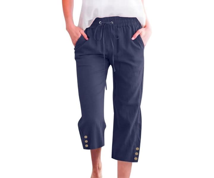 Capri Pants for Women Elastic Waist Linen Wide Leg Cropped product review